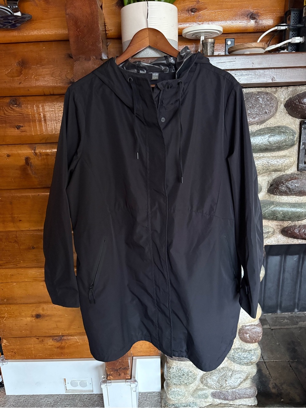 Hyba Black Hooded Long Jacket Style Plus Size 2X